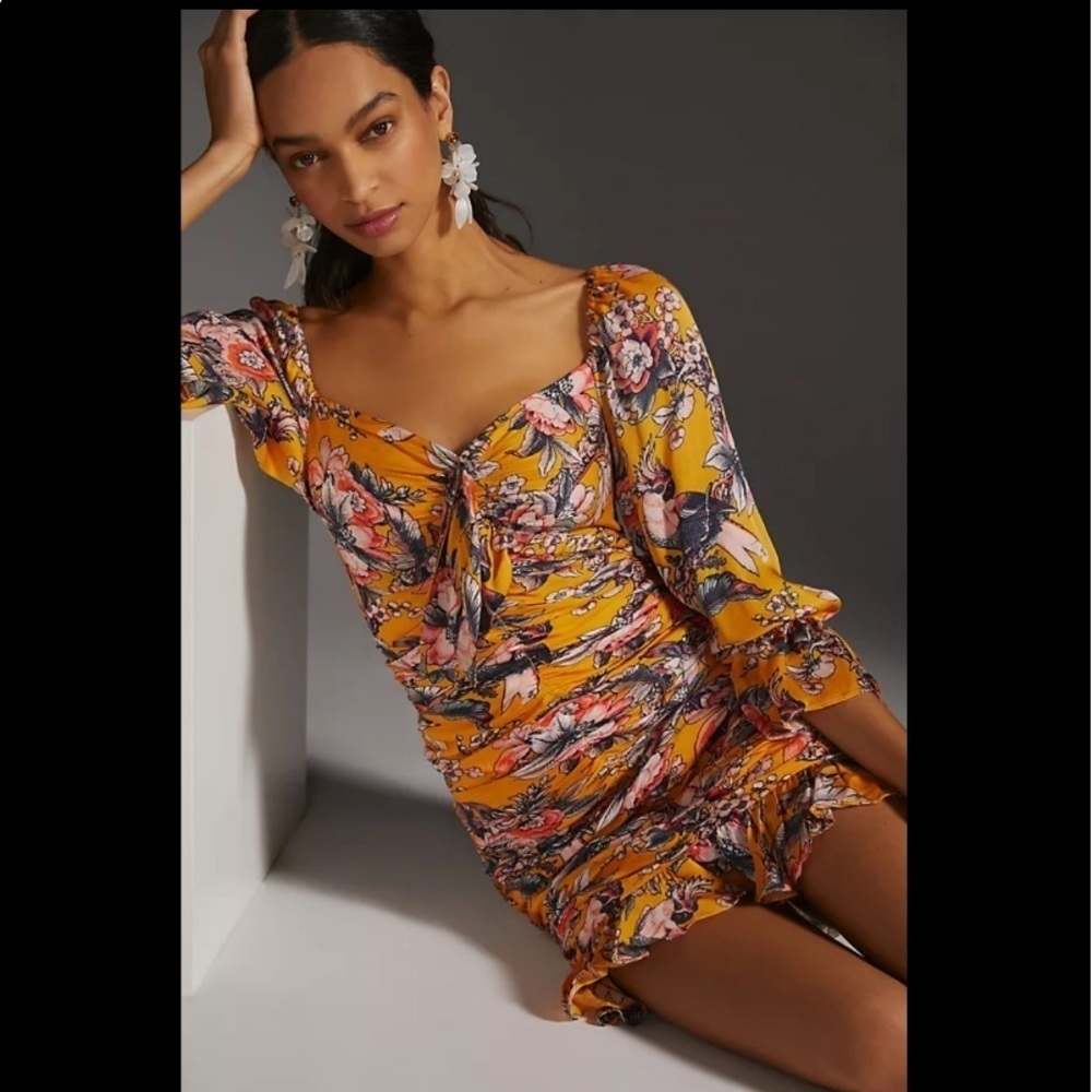 Anthropologie NWT Ranna Gill Ruched Floral Mini Dress Size XXS. - Picture 4 of 10